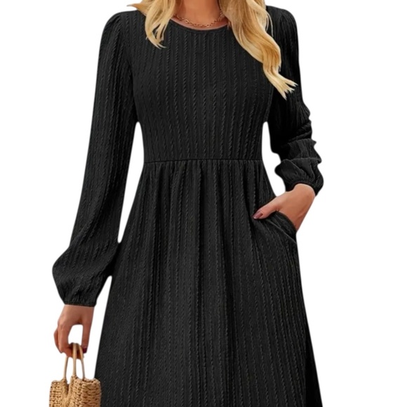 Women’s Long Sleeve Knee Length A Line Dress - Picture 3 of 7